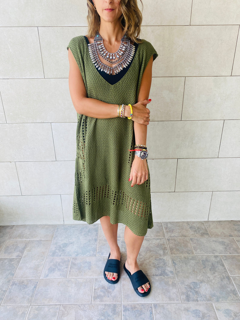 Olive Crochet Side Pattern Dress