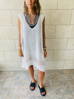 White Crochet Side Pattern Dress
