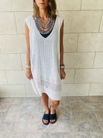 White Crochet Side Pattern Dress