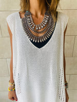 White Crochet Side Pattern Dress