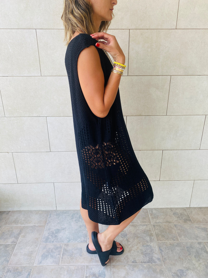 Black Crochet Side Pattern Dress