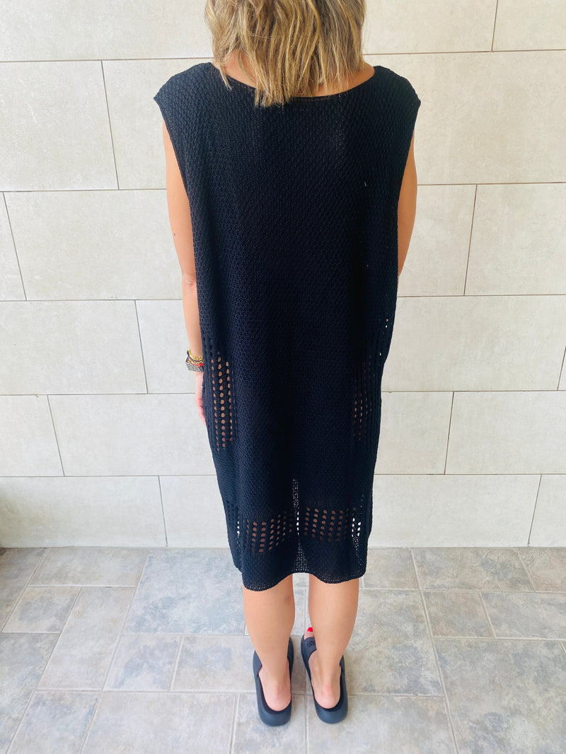 Black Crochet Side Pattern Dress