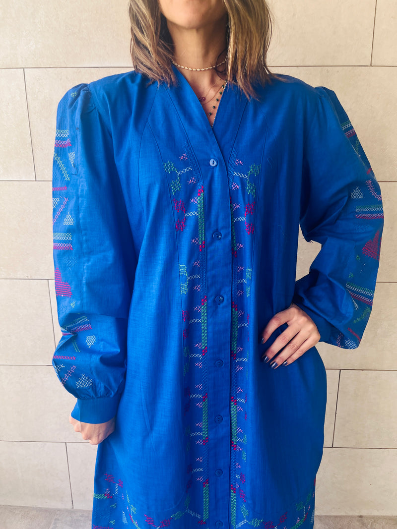 Blue Siren Embroidered Linen Dress