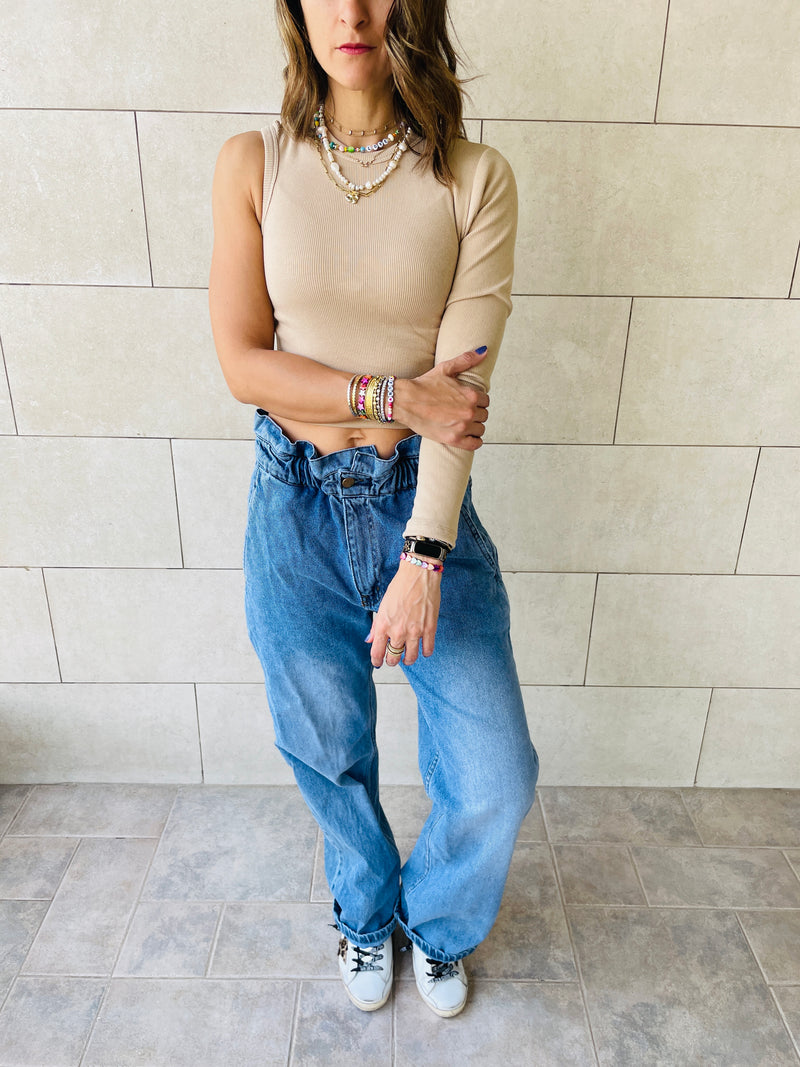Olive & Beige One Shoulder Set