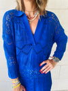 Blue High Neck Crochet Dress