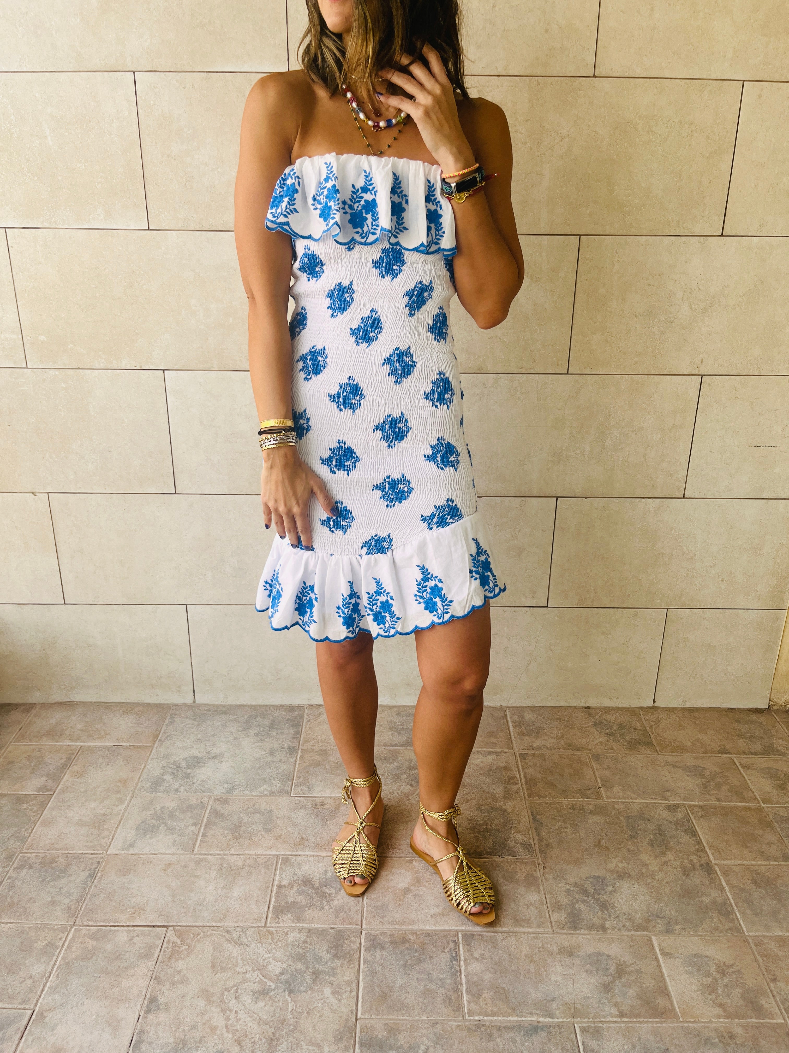 Blue Here For A Good Time Embroidered Mini Dress