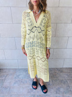 Yellow High Neck Crochet Dress
