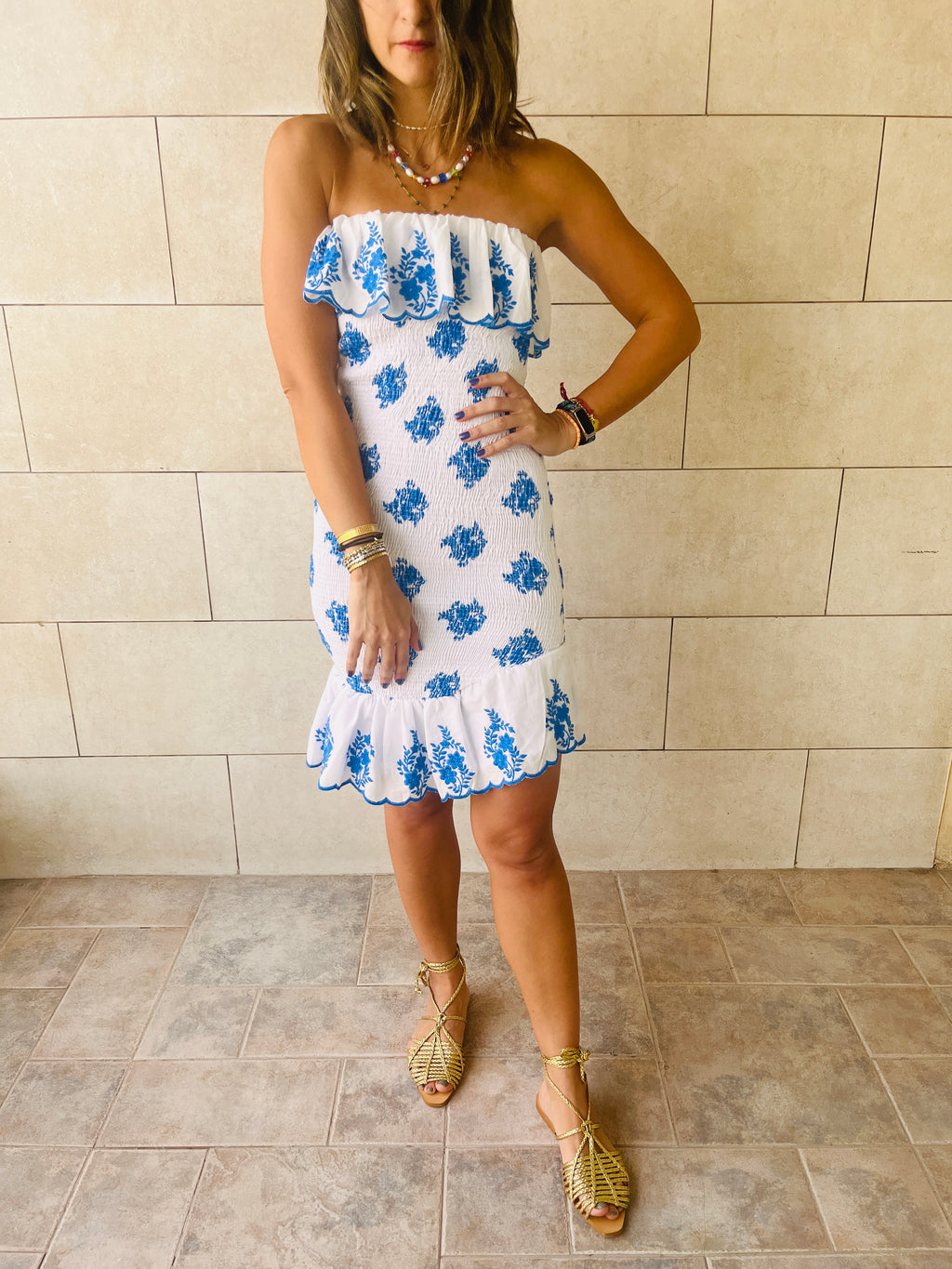 Blue Here For A Good Time Embroidered Mini Dress