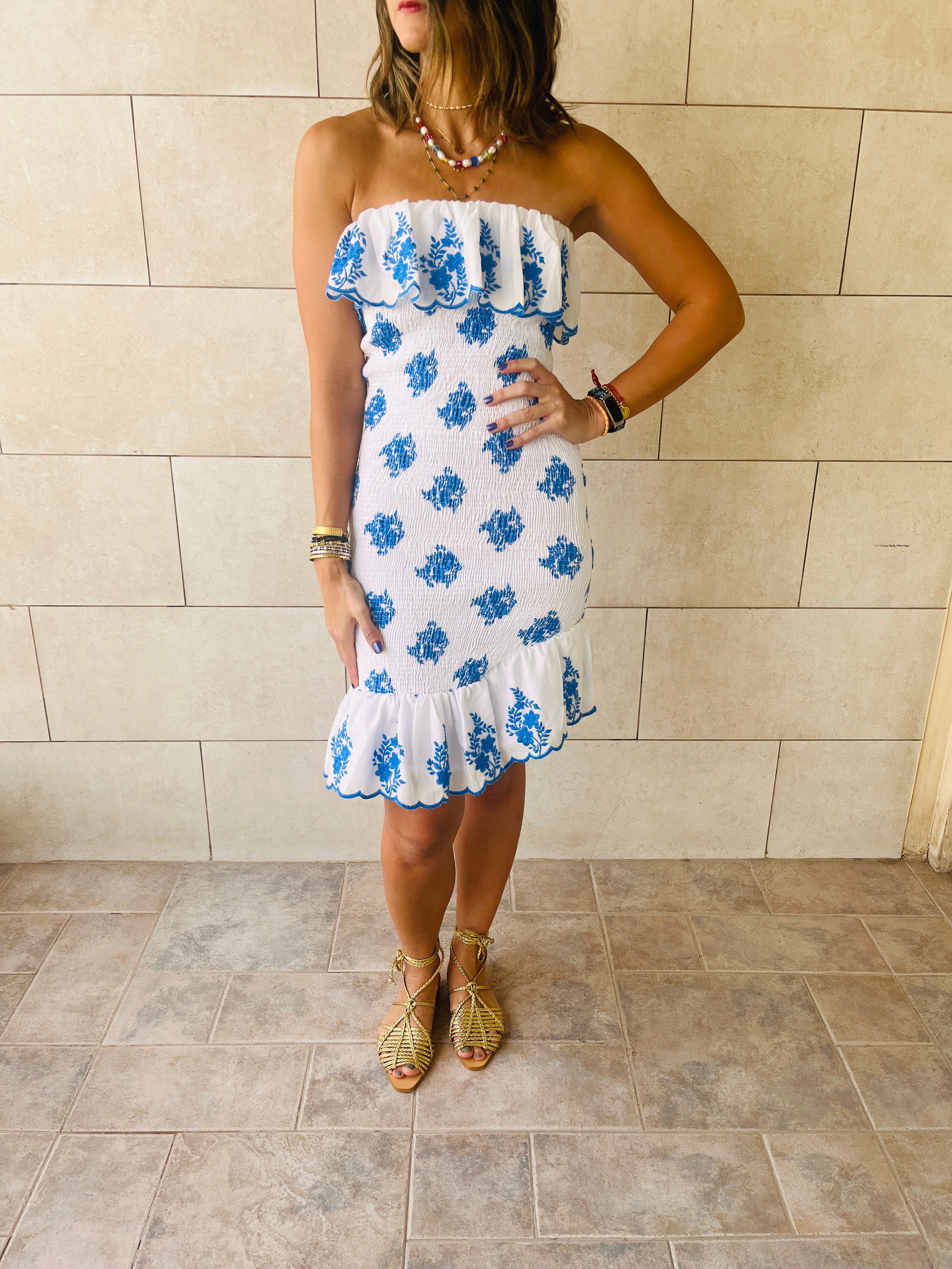 Blue Here For A Good Time Embroidered Mini Dress