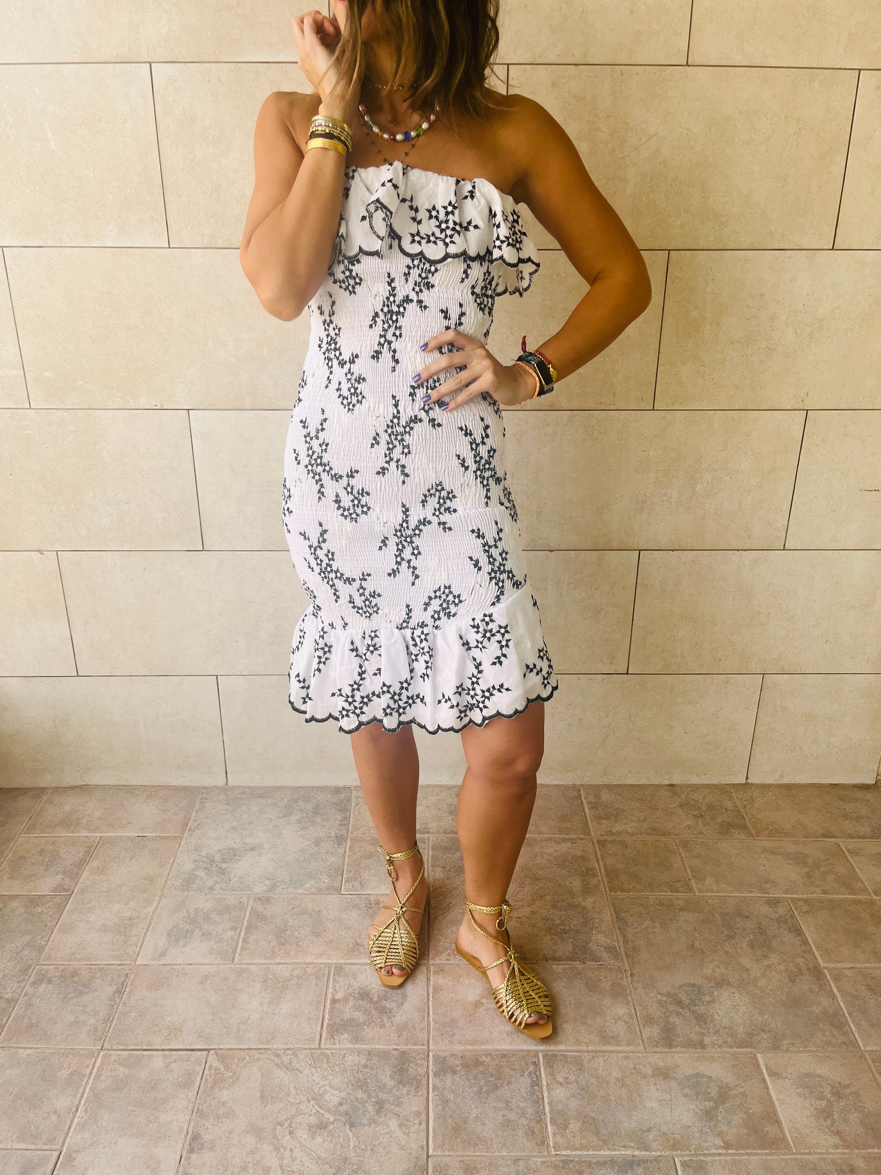 Black Here For A Good Time Embroidered Mini Dress