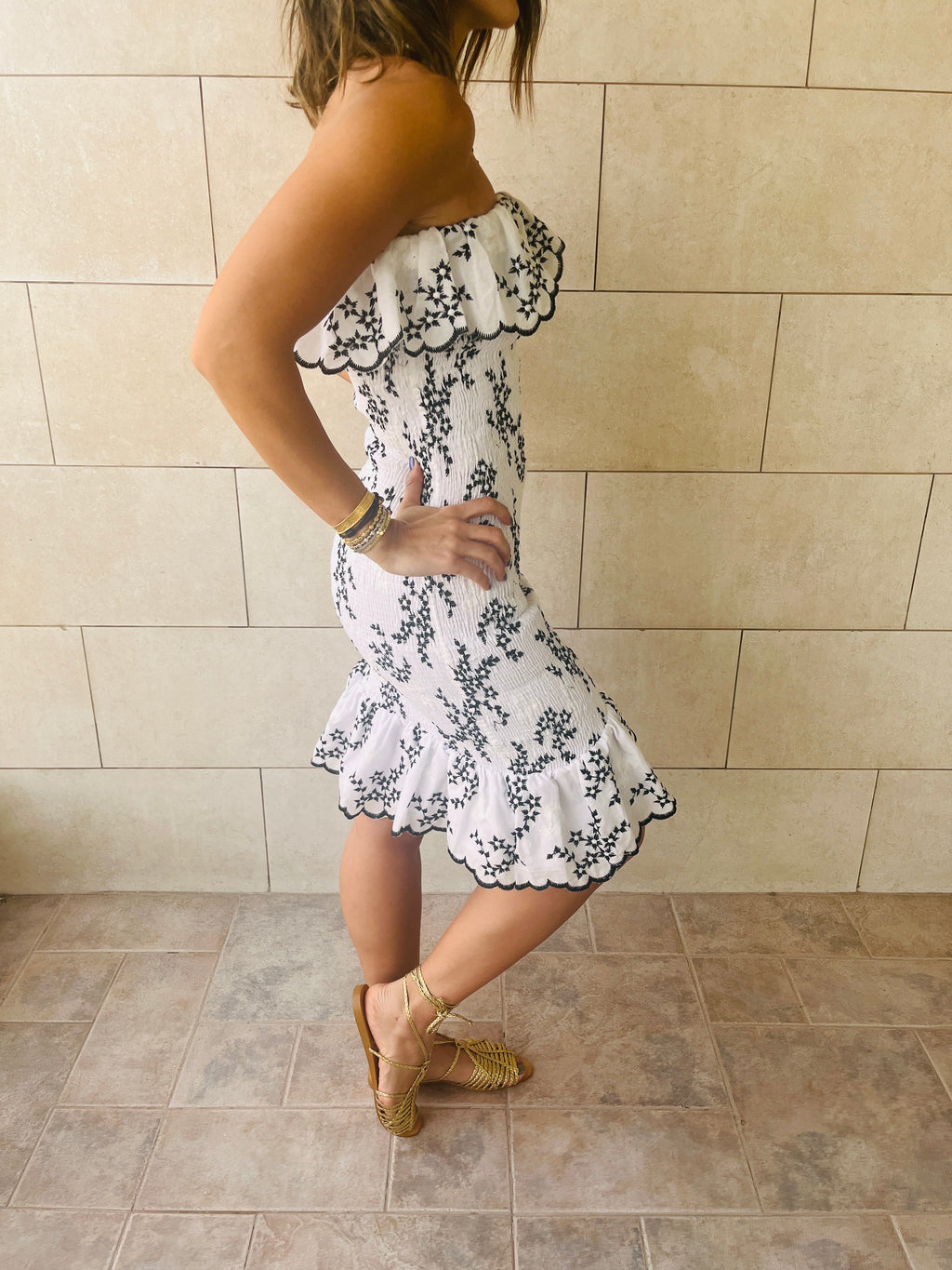 Black Here For A Good Time Embroidered Mini Dress