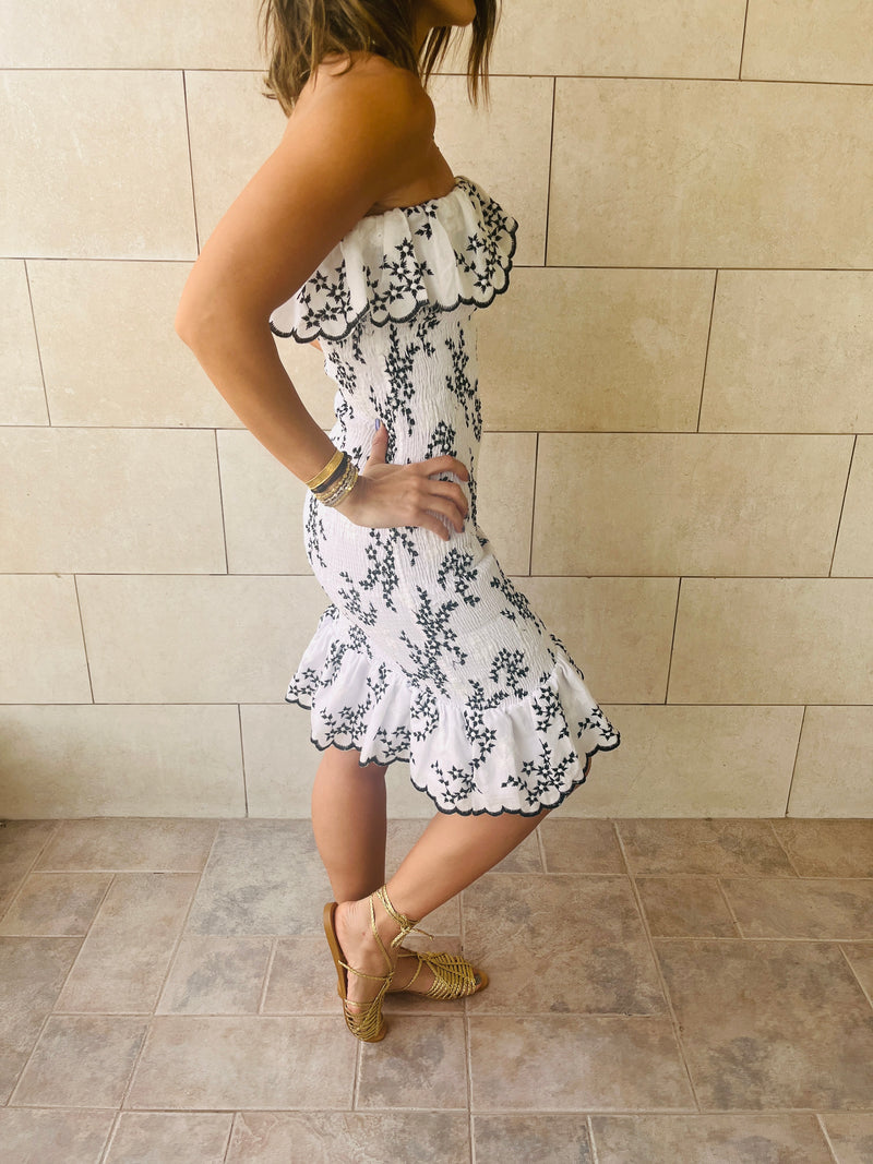 Black Here For A Good Time Embroidered Mini Dress