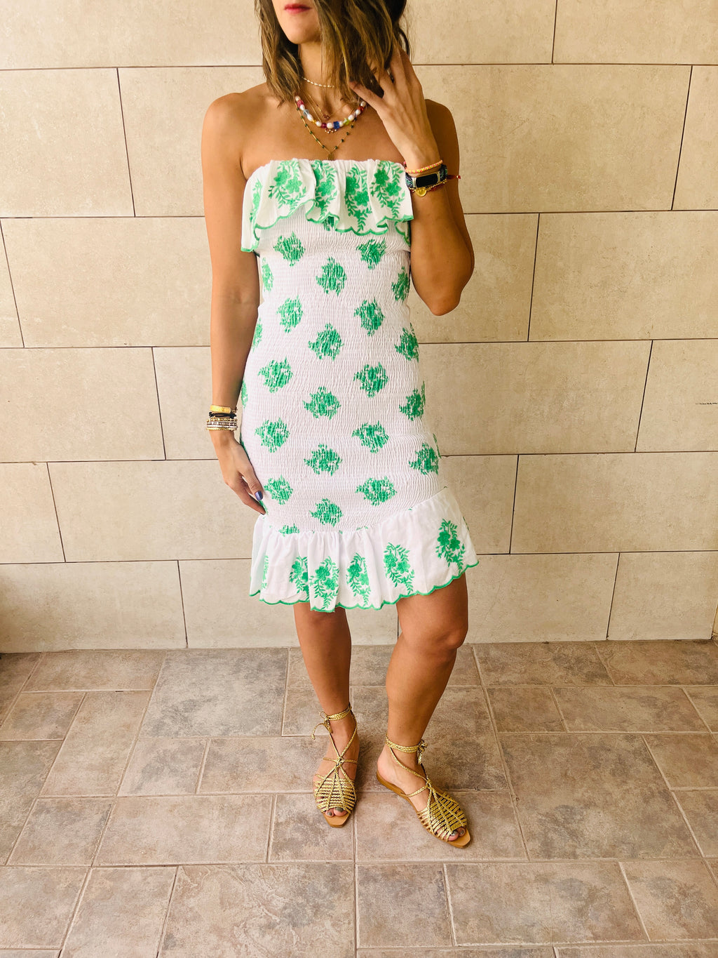 Green Here For A Good Time Embroidered Mini Dress