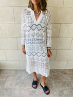 White High Neck Crochet Dress