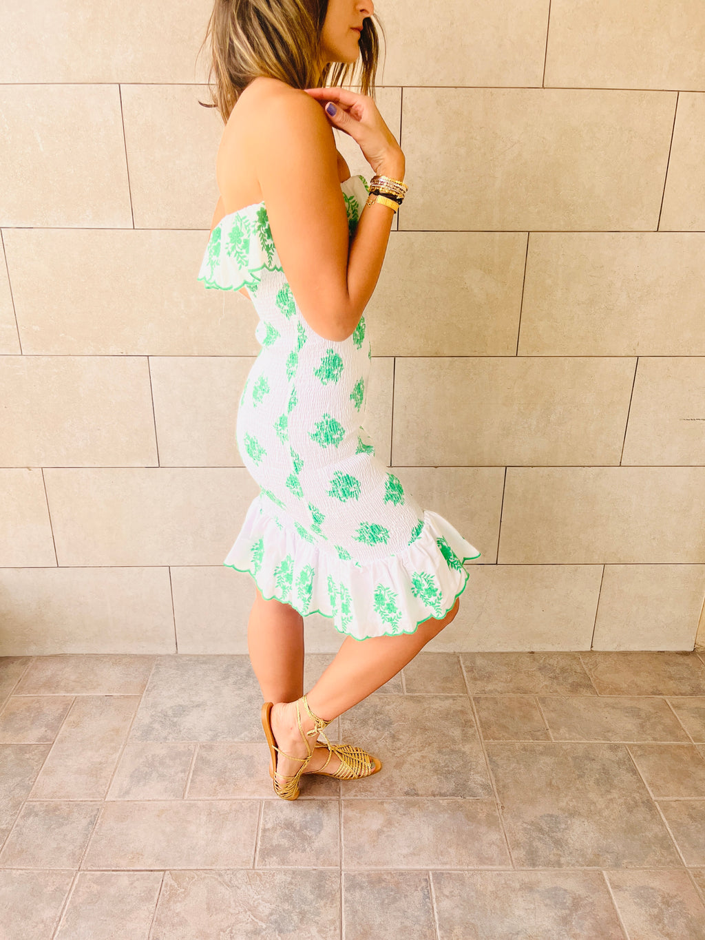 Green Here For A Good Time Embroidered Mini Dress