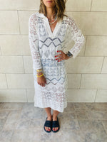 White High Neck Crochet Dress