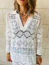 White High Neck Crochet Dress