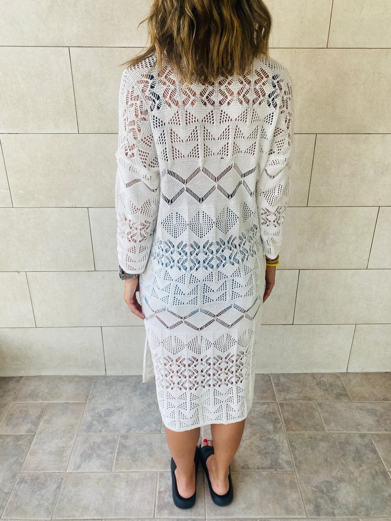 White High Neck Crochet Dress