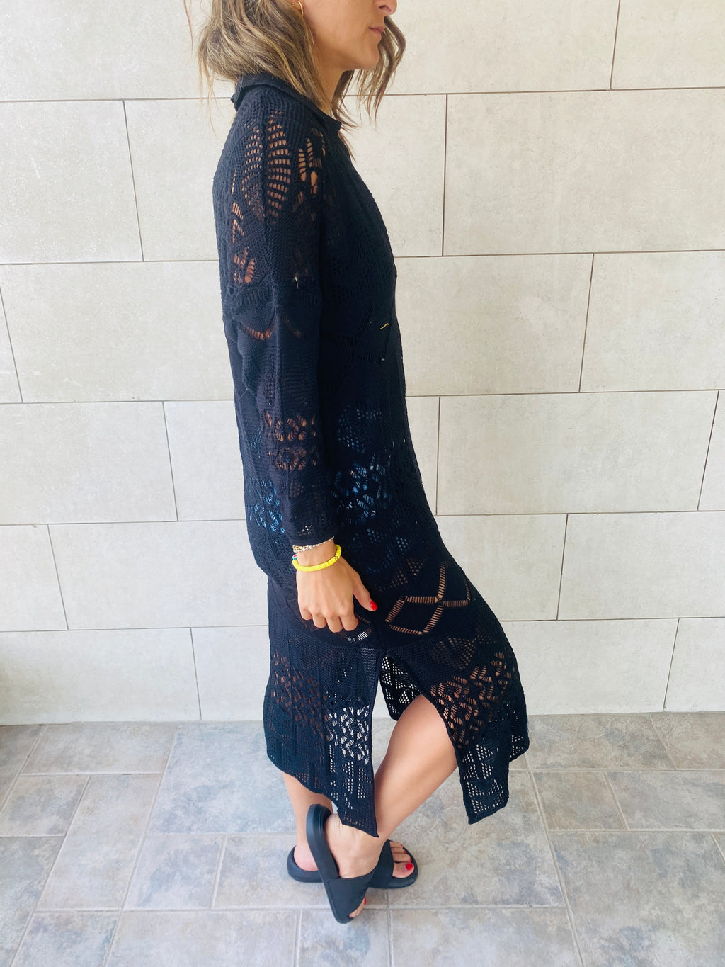 Black High Neck Crochet Dress