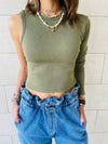 Olive & Beige One Shoulder Set