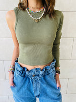 Olive & Beige One Shoulder Set