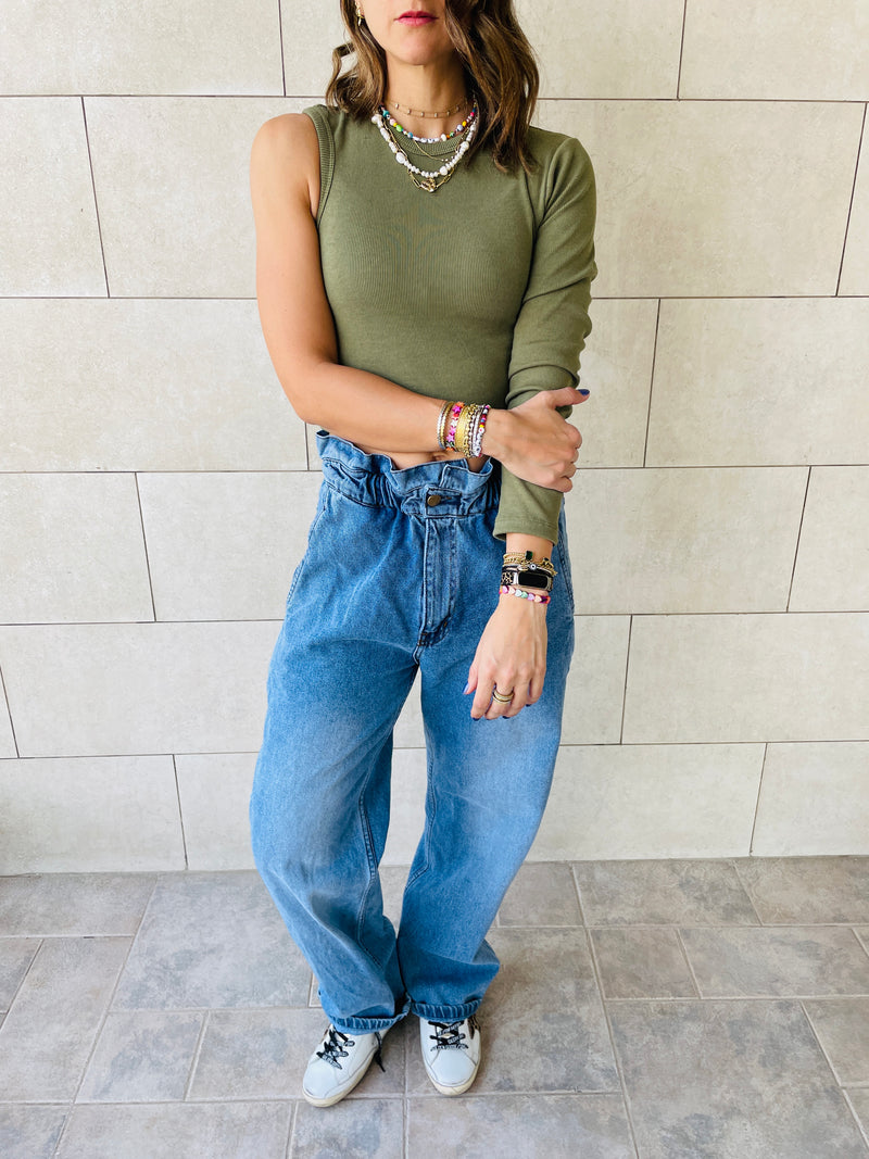 Olive & Beige One Shoulder Set