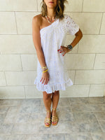 White One Shoulder Anglaise Dress