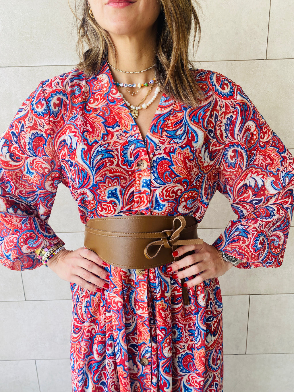 Rouge Paisley Chiffon Dress