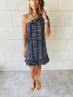 Black One Shoulder Anglaise Dress