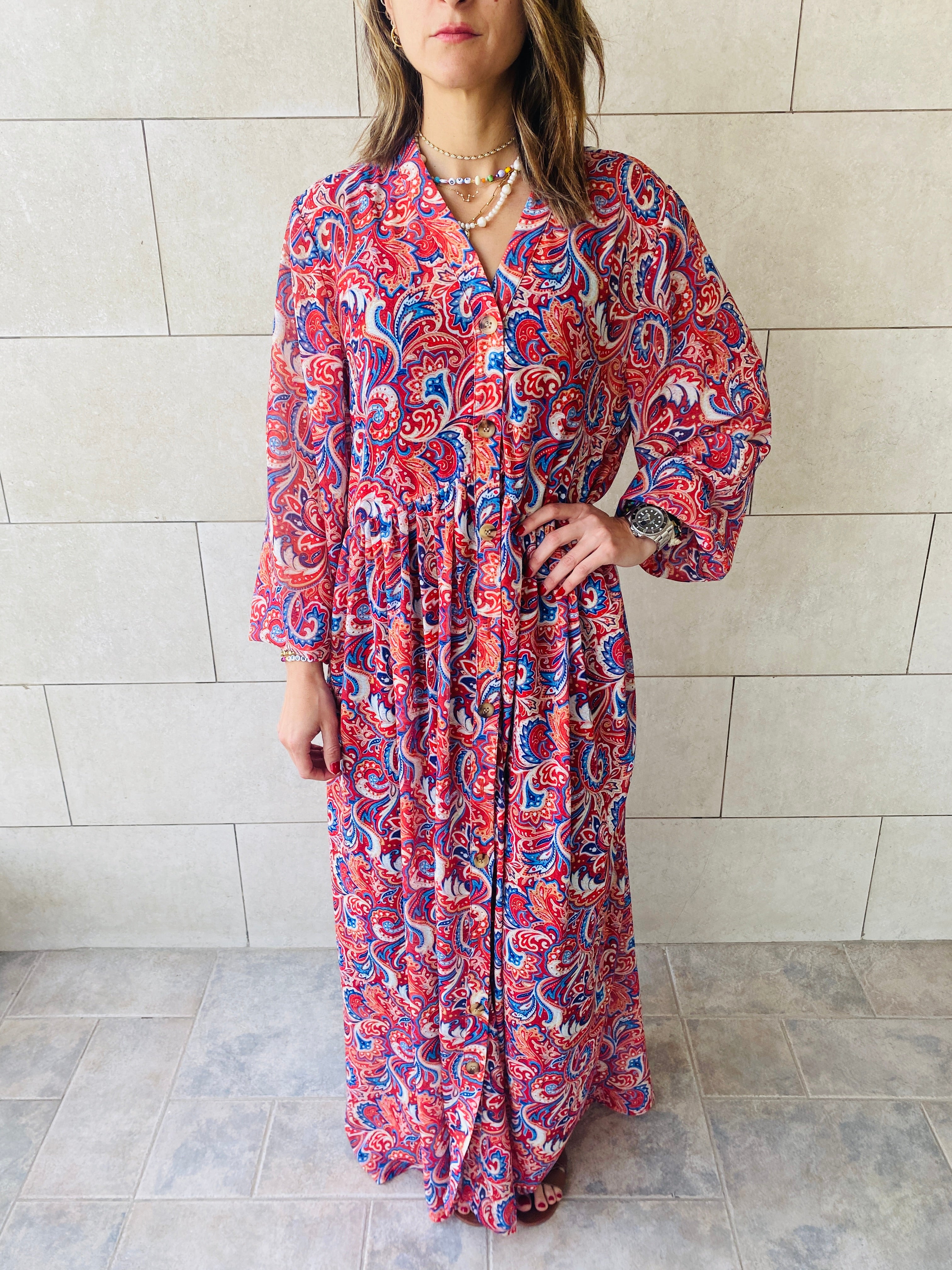 Rouge Paisley Chiffon Dress