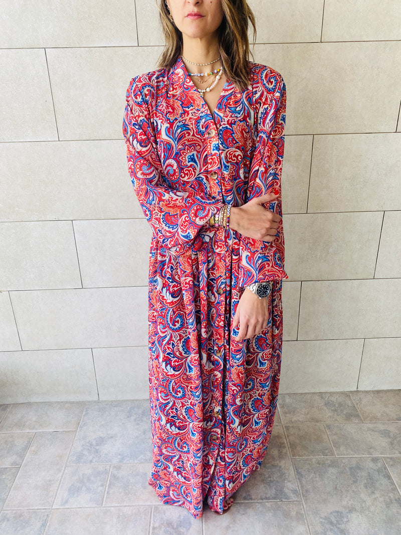 Rouge Paisley Chiffon Dress