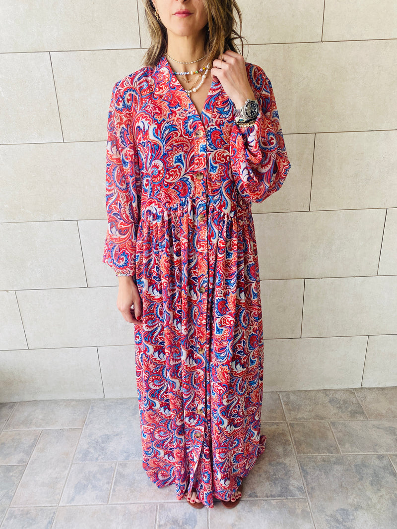 Rouge Paisley Chiffon Dress