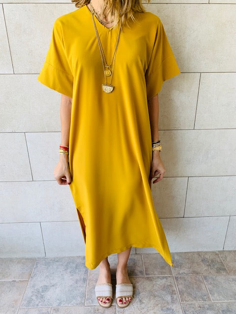 Mustard Side Slit Dress