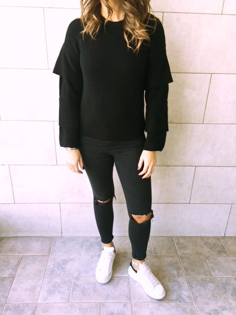 Black Ruffle Sleeve Pullover
