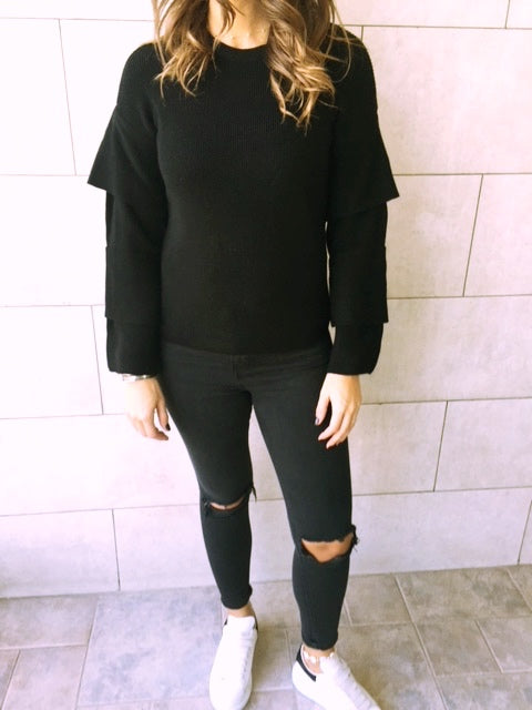 Black Ruffle Sleeve Pullover