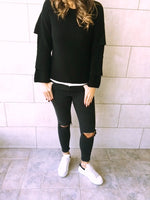 Black Ruffle Sleeve Pullover