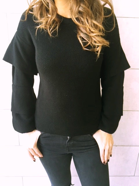 Black Ruffle Sleeve Pullover
