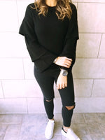 Black Ruffle Sleeve Pullover