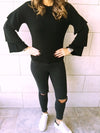 Black Ruffle Sleeve Pullover