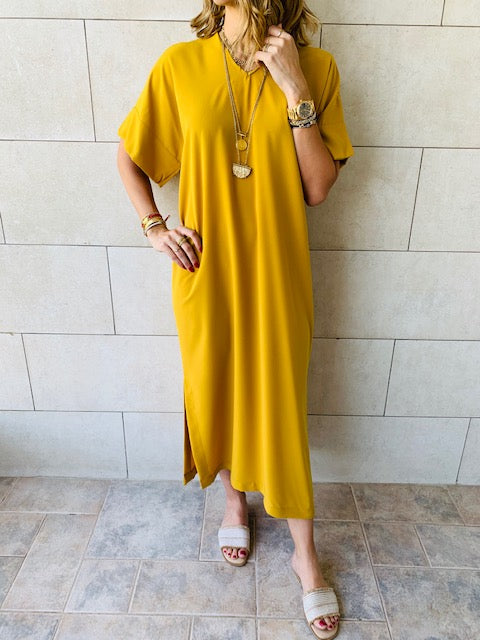 Mustard Side Slit Dress
