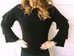Black Ruffle Sleeve Pullover