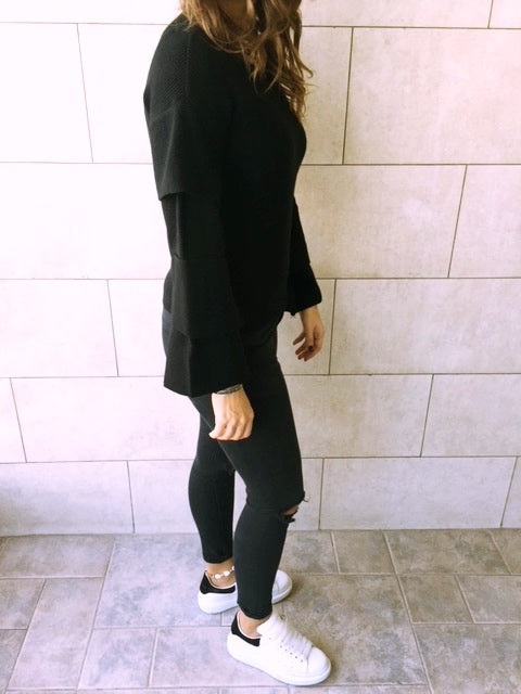 Black Ruffle Sleeve Pullover