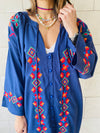 Navy Embroidered Button Kaftan