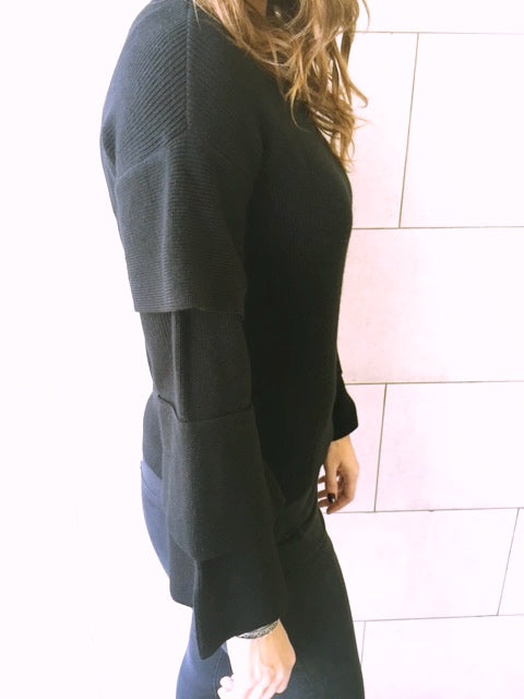 Black Ruffle Sleeve Pullover