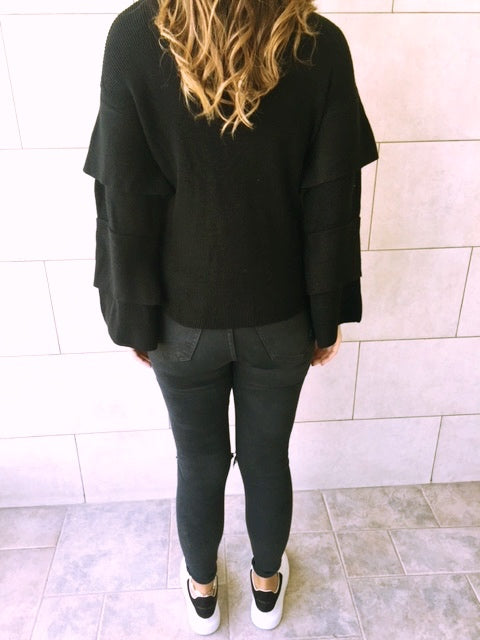 Black Ruffle Sleeve Pullover