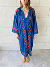 Navy Embroidered Button Kaftan