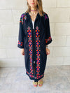 Black Embroidered Button Kaftan