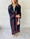 Black Embroidered Button Kaftan