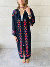 Black Embroidered Button Kaftan