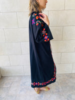 Black Embroidered Button Kaftan